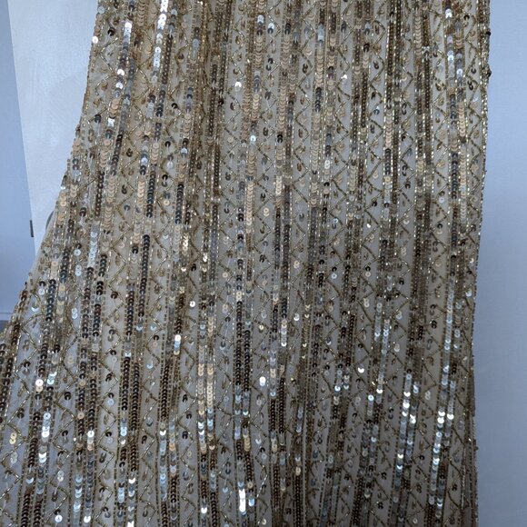 Mac Duggal Embellished Sequined Halter Strap Trumpet Gown Gold Nude Size 2 NWT - Picture 9 of 14